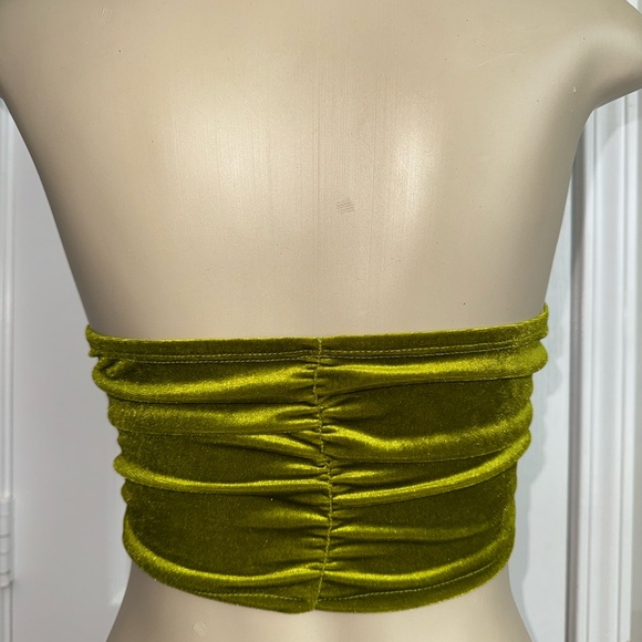 Chic Olive Green Velvet Ruched Crop Top - Picture 7 of 8